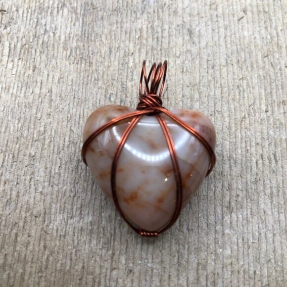 Marbled Agate Russet Brown Swirl Wire Wrapped Necklace Pendant - Picture 2 of 5
